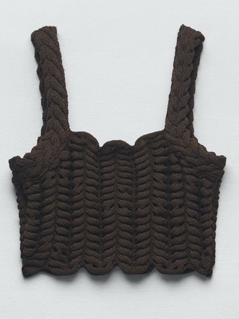ZARA Braided Knit Woven Cropped Tank Top in Chocolate Brown